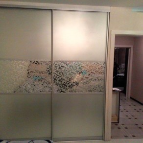 Двери-купе с пескоструйными рисунками на матовом (сплошной) и зеркальном фонах